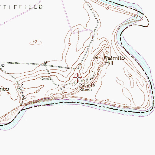 Topographic Map of Palmito Ranch, TX