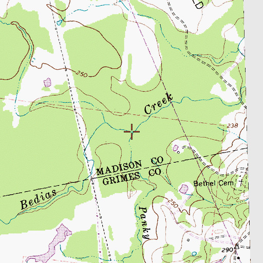 Topographic Map of Panky Creek, TX