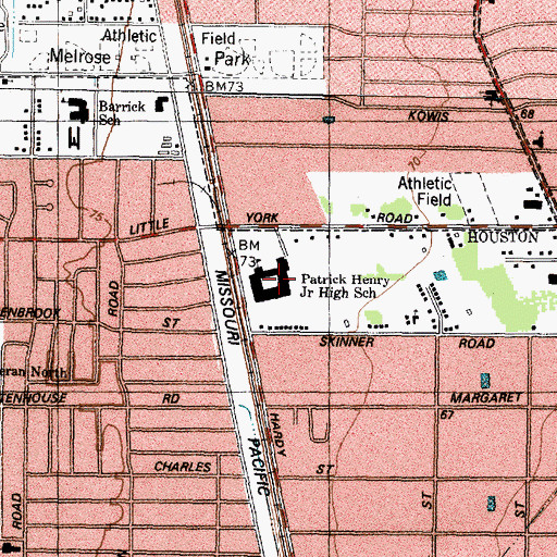 Topographic Map of Patrick Henry Junior High School, TX