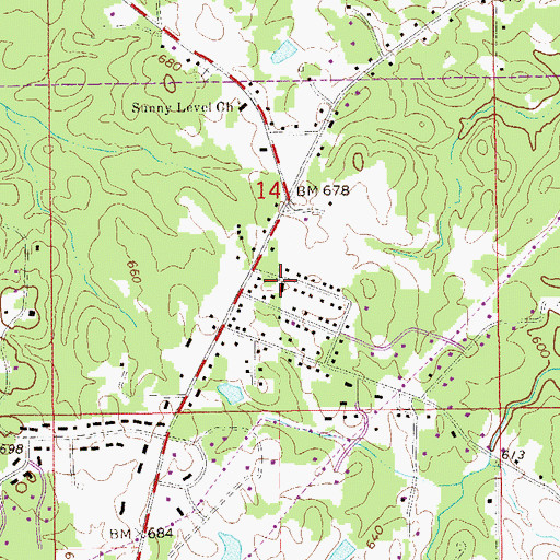 Topographic Map of Sunny Level Baptist Church, AL