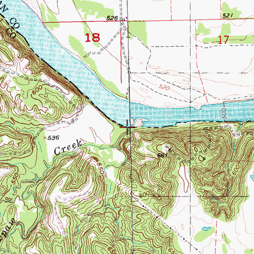 Topographic Map of Pawpaw Creek, TX