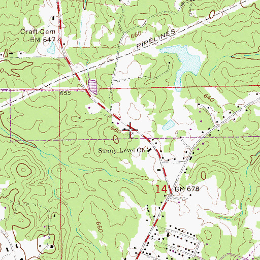 Topographic Map of Sunny Level Cemetery, AL