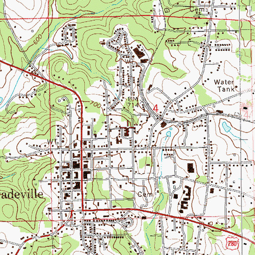 Topographic Map of Tallapoosa County High School (historical), AL