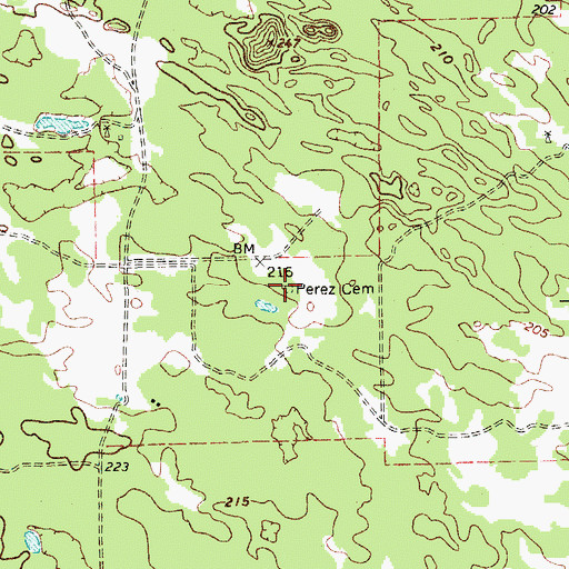 Topographic Map of Perez Cemetery, TX