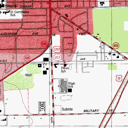 Topographic Map of Perez School, TX