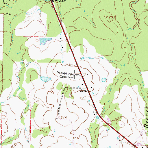 Topographic Map of Petree Cemetery, TX