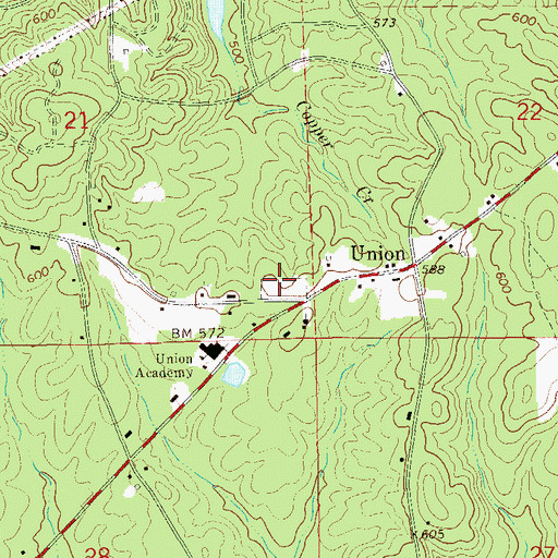 Topographic Map of Union Cemetery, AL