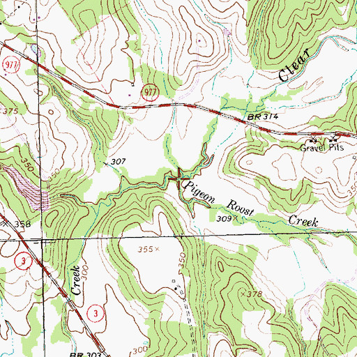 Topographic Map of Pigeon Roost Creek, TX