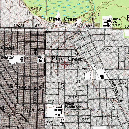 Topographic Map of Pine Crest, TX