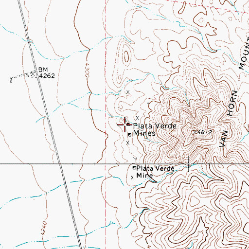 Topographic Map of Plata Verde Mines, TX