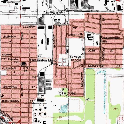 Topographic Map of Pleasant Manor Park, TX