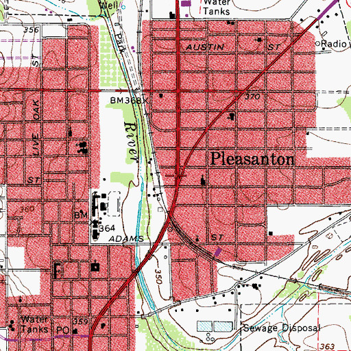 Topographic Map of Pleasanton, TX