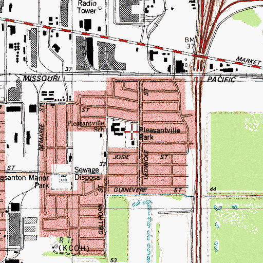 Topographic Map of Pleasantville Park, TX