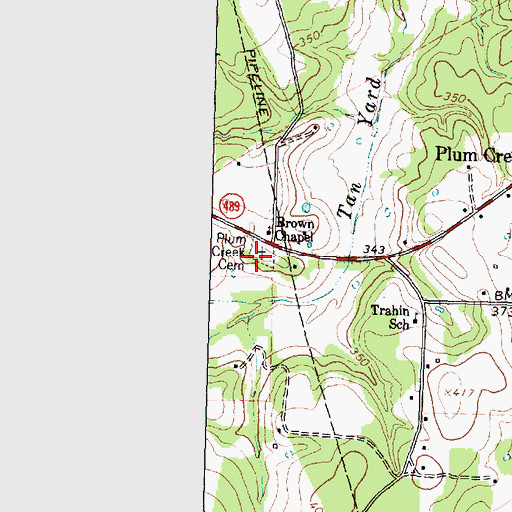 Topographic Map of Plum Creek Cemetery, TX