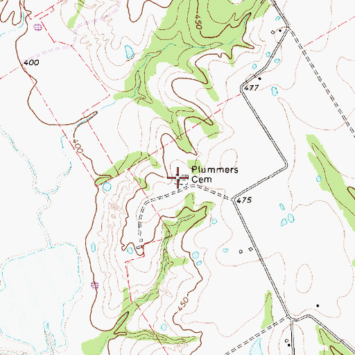 Topographic Map of Plummers Cemetery, TX