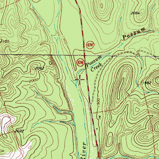 Topographic Map of Possum Creek, TX