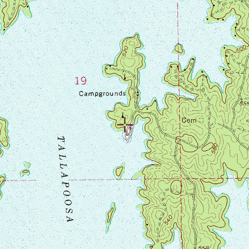 Topographic Map of Willow Point Country Club, AL