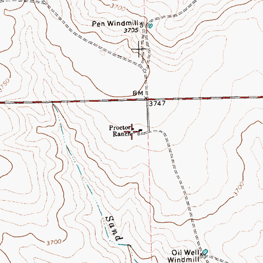 Topographic Map of Proctor Ranch, TX