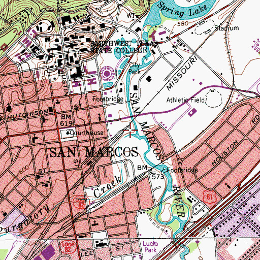 Topographic Map of Purgatory Creek, TX