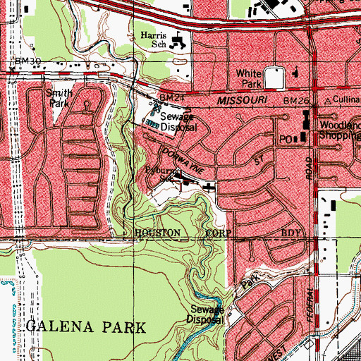 Topographic Map of Pyburn School, TX