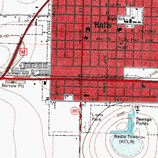 Topographic Map of Ralls, TX