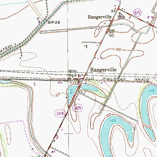 Topographic Map of Rangerville, TX