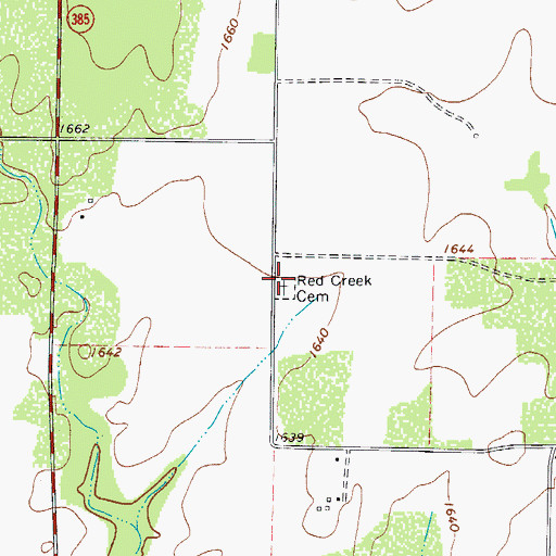 Topographic Map of Red Creek Cemetery, TX