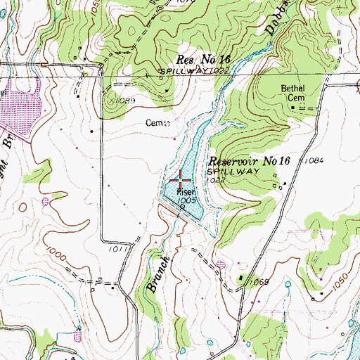 Topographic Map of Reservoir Number Sixteen, TX