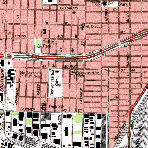 Topographic Map of Resurrection School, TX