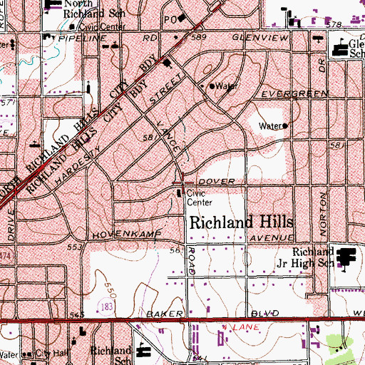 Topographic Map of Richland Hills, TX