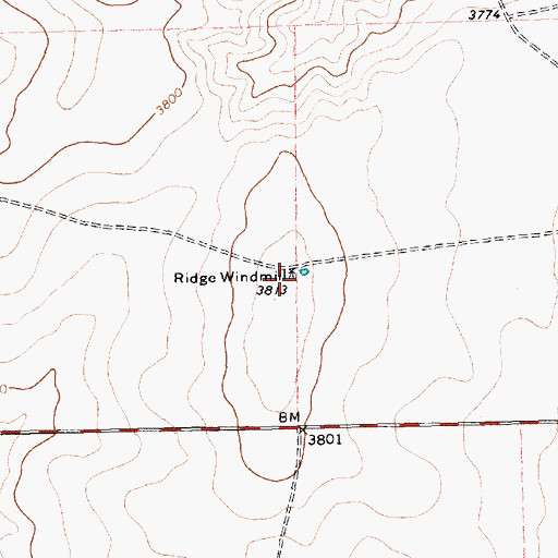 Topographic Map of Ridge Windmill, TX