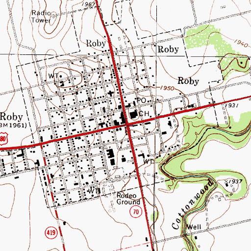 Topographic Map of Roby, TX