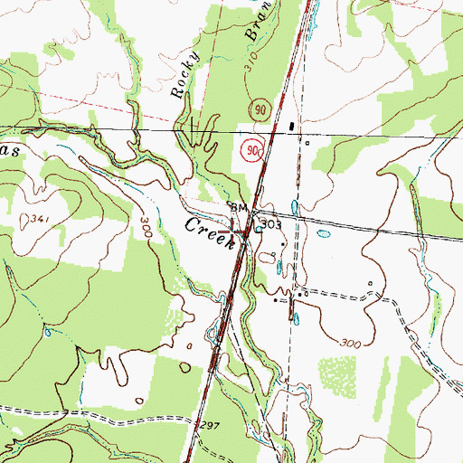 Topographic Map of Rocky Branch, TX