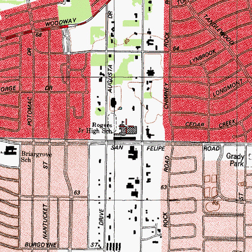 Topographic Map of Rogers Junior High School, TX