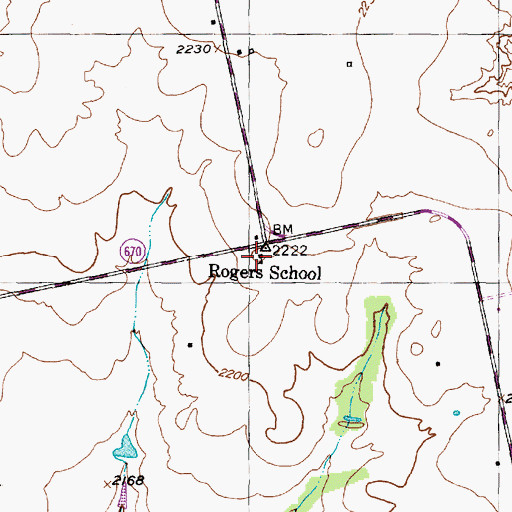 Topographic Map of Rogers School, TX