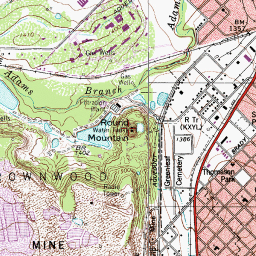Topographic Map of Round Mountain, TX