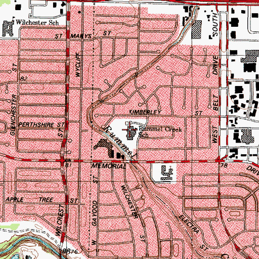 Topographic Map of Rummel Creek School, TX