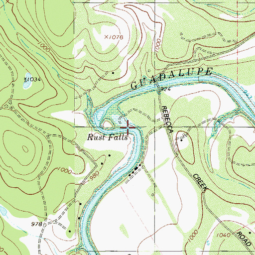 Topographic Map of Rust Falls, TX