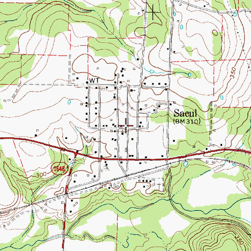 Topographic Map of Sacul, TX