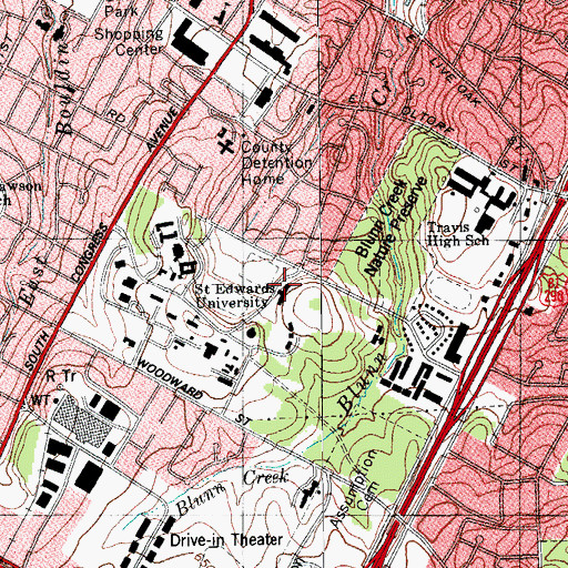 Topographic Map of Saint Edwards University, TX