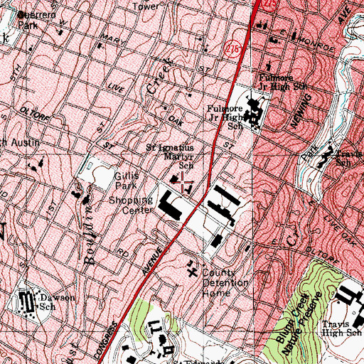 Topographic Map of Saint Ignatius Martyr School, TX