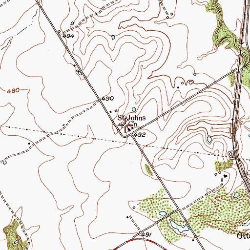 Topographic Map of Saint Johns Church, TX