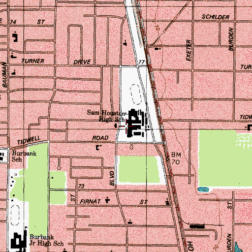 Topographic Map of Sam Houston High School, TX