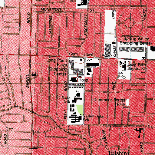 Topographic Map of Sam Houston Memorial Hospital, TX