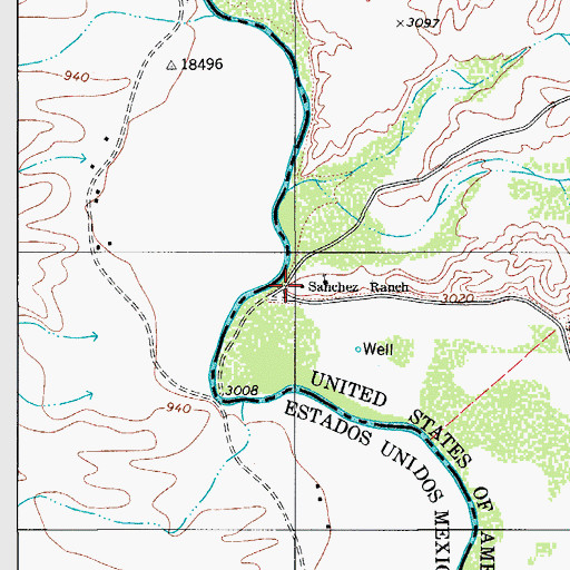 Topographic Map of Samchez Ranch, TX
