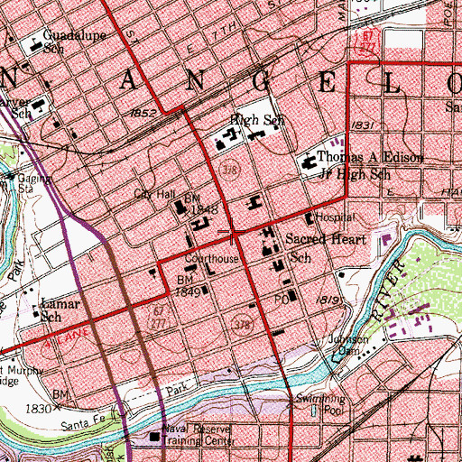 Topographic Map of San Angelo, TX