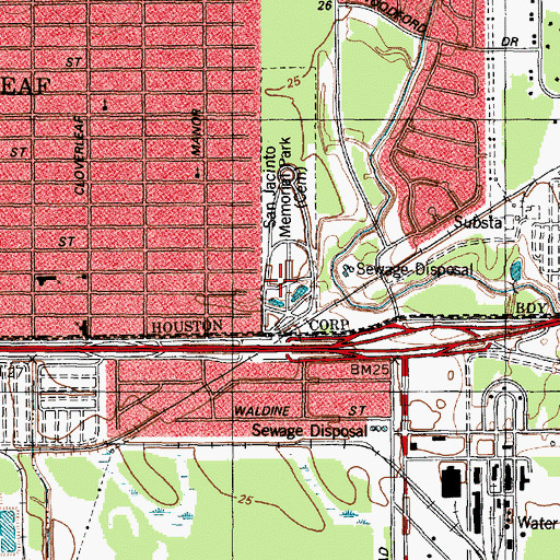 Topographic Map of San Jacinto Memorial Park, TX