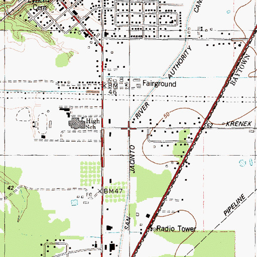 Topographic Map of San Jacinto River Authority Canal, TX