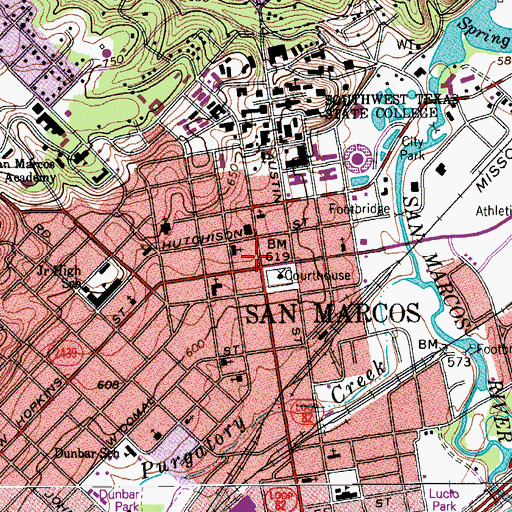 Topographic Map of San Marcos, TX