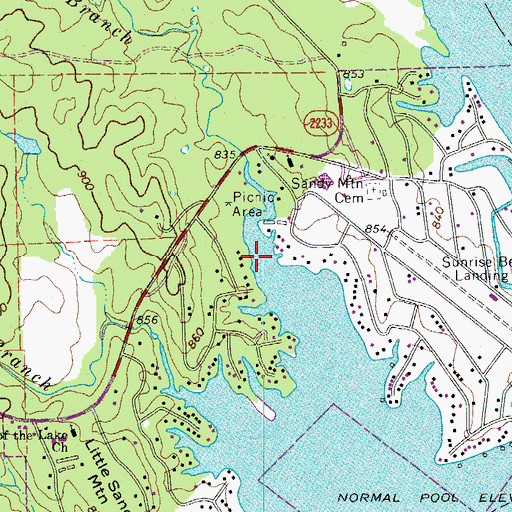 Topographic Map of Sandy Branch, TX